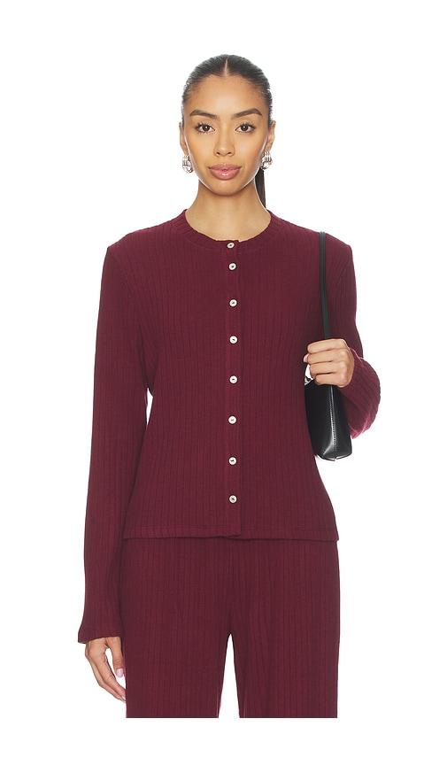 DONNI. The Sweater Rib Cardi in Burgundy by DONNI.