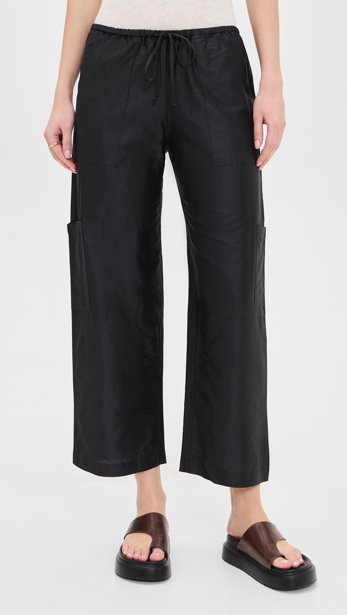 The Silk Taffeta Drawstring Cargo Pants by DONNI.