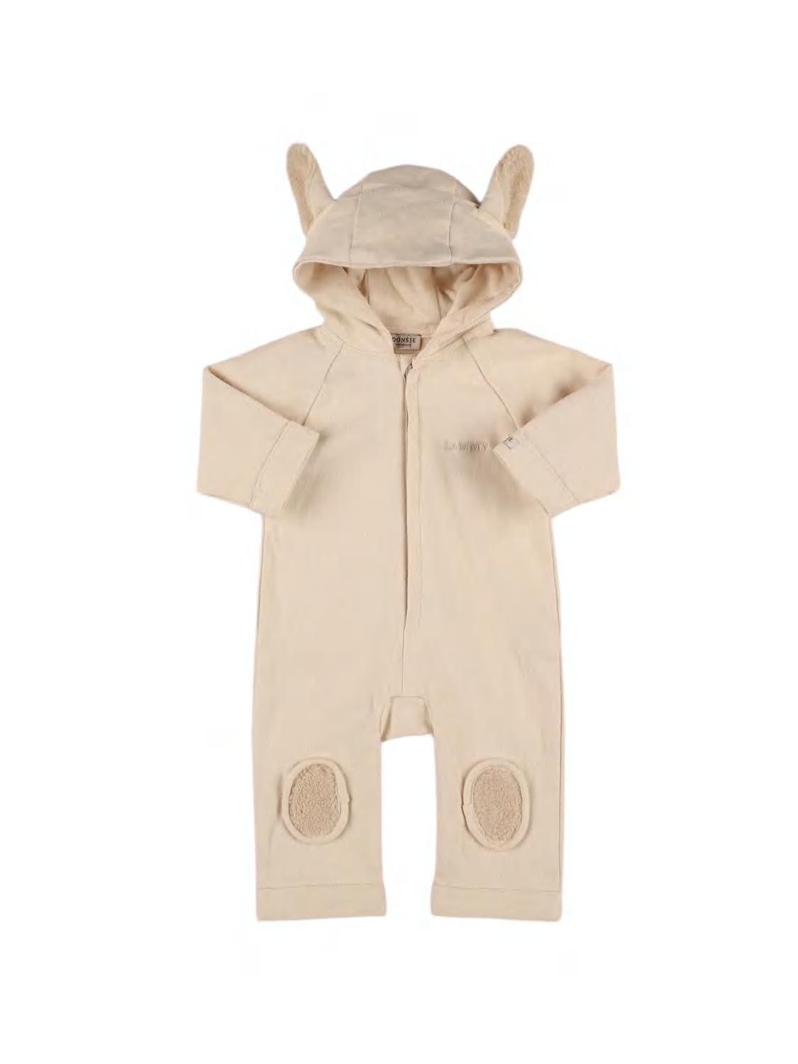 Cotton Hooded Romper W/ear Appliqués by DONSJE