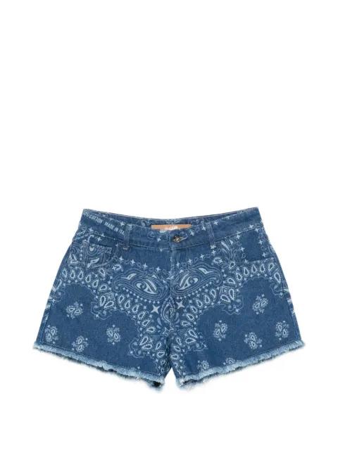 paisley-print frayed-hem denim shorts by DON'T @ ME