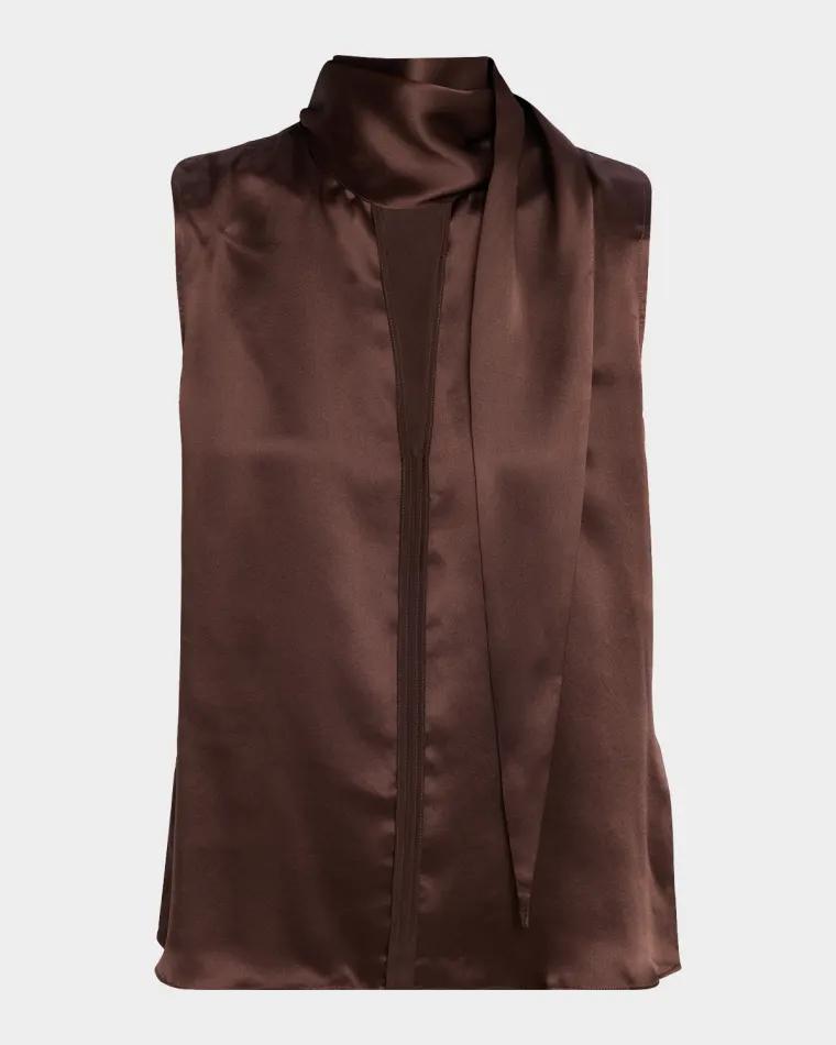 Sense of Shine Tie-Neck Silk Satin Blouse by DOROTHEE SCHUMACHER