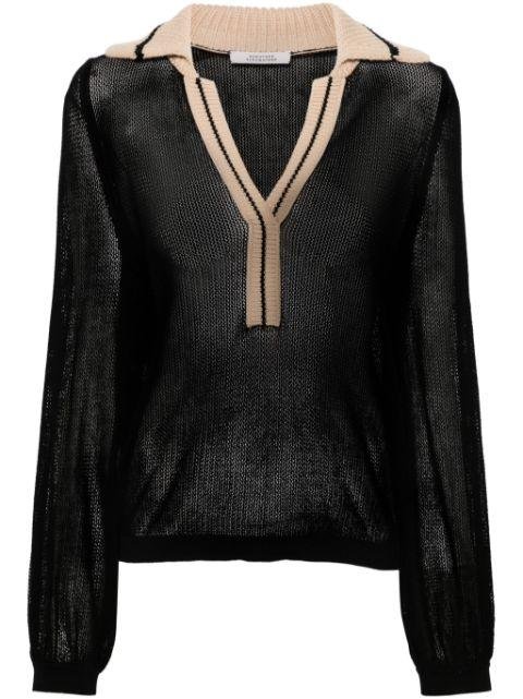contrasting collar semi-sheer knitted blouse by DOROTHEE SCHUMACHER