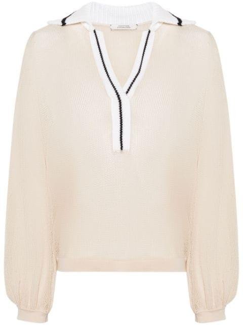contrasting collar semi-sheer knitted blouse by DOROTHEE SCHUMACHER