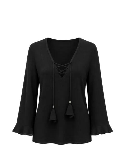 lace-up ruffled-cuff top by DOROTHEE SCHUMACHER