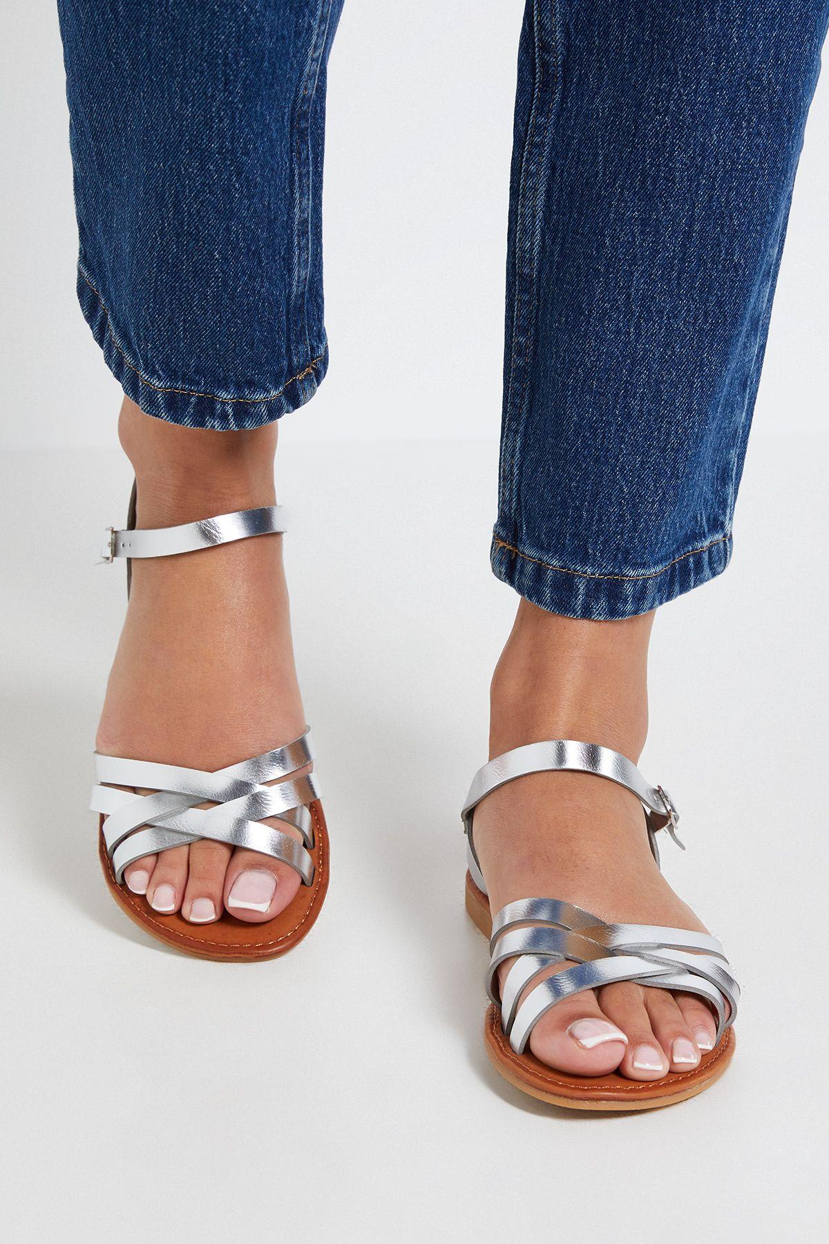 Aida Faux Leather Cross Strap Flat Sandals by DOROTHY PERKINS