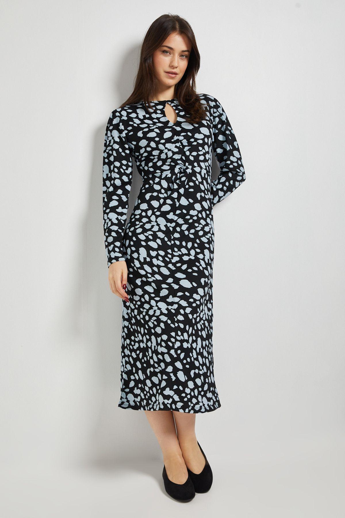 Animal Knot Waist Long Sleeve Midi Dress by DOROTHY PERKINS