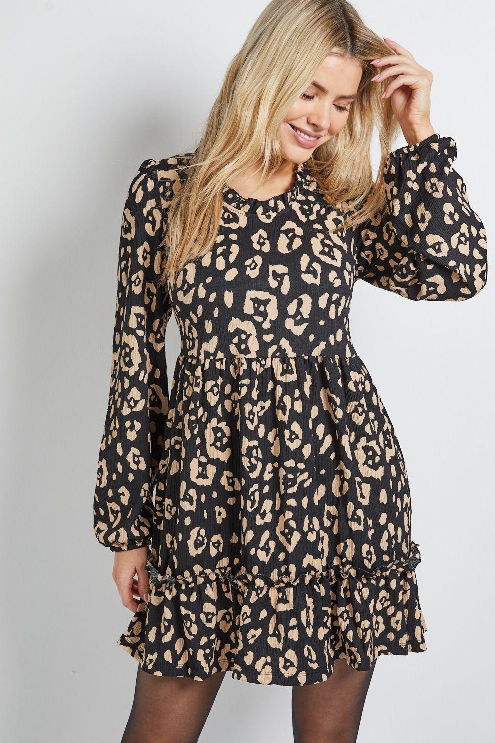 Animal Tiered Scoop Neck Jersey Smock Mini Dress by DOROTHY PERKINS