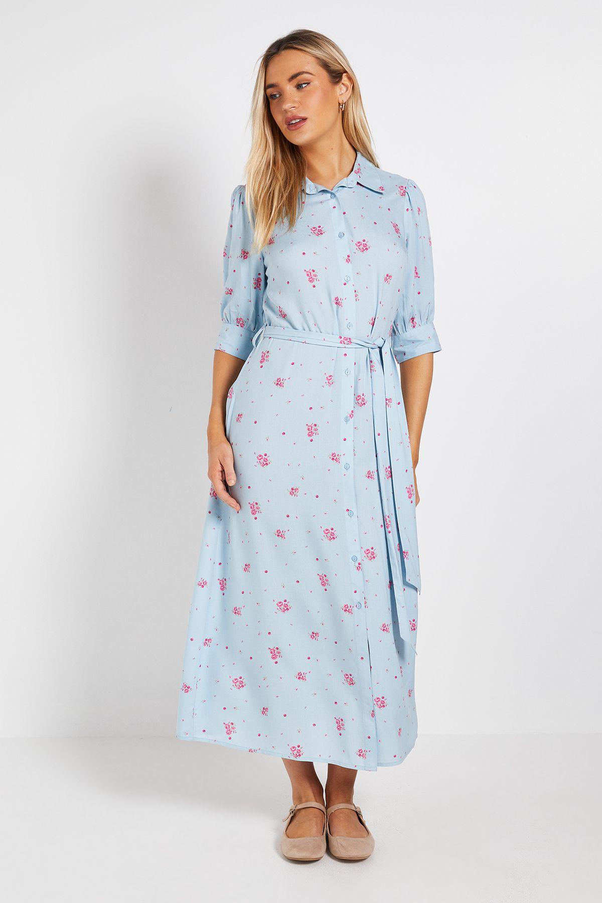 Blue Floral Midi Shirt Dress by DOROTHY PERKINS