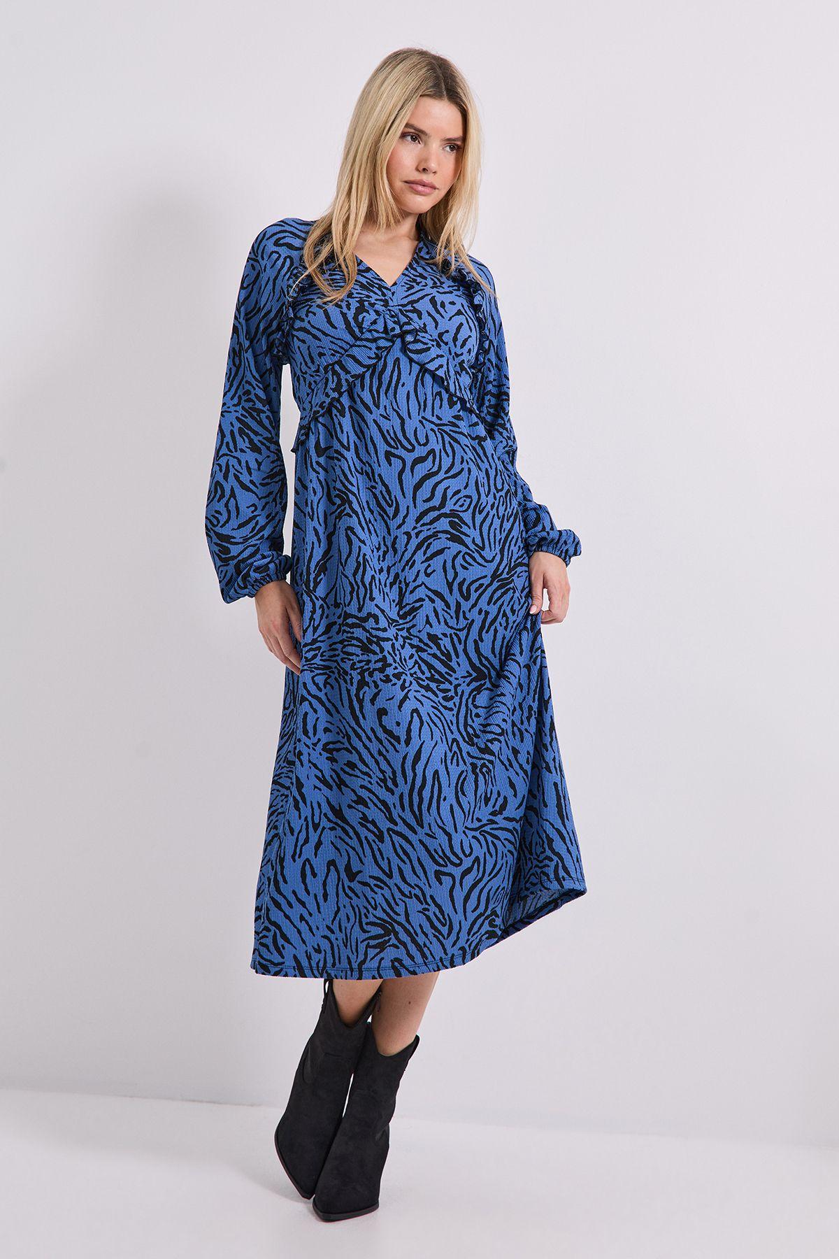 Blue Zebra Empire Seam Frill Detail Jersey Midi Dress by DOROTHY PERKINS