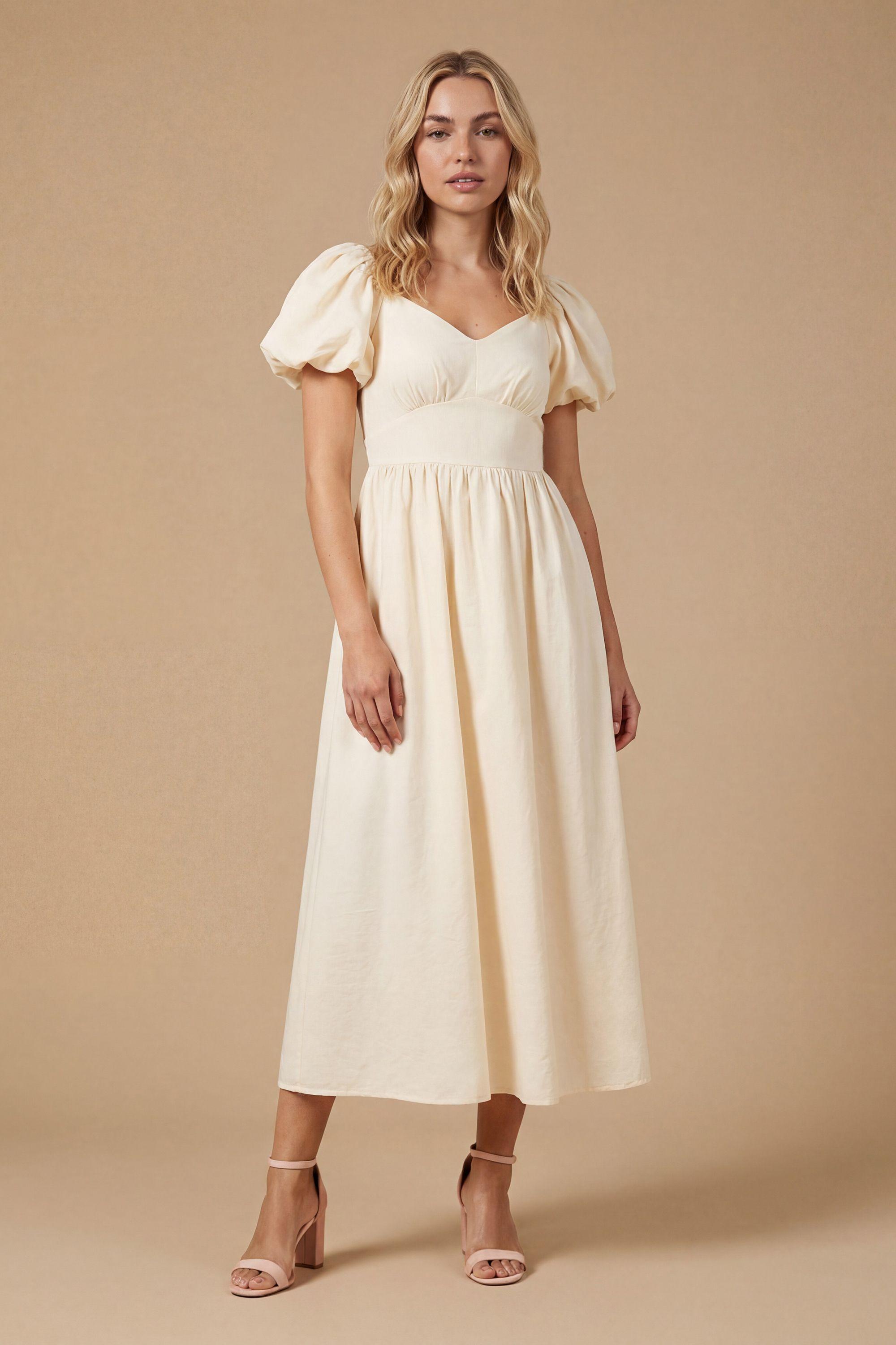 Bubble Sleeve Waistband Midi Dress by DOROTHY PERKINS