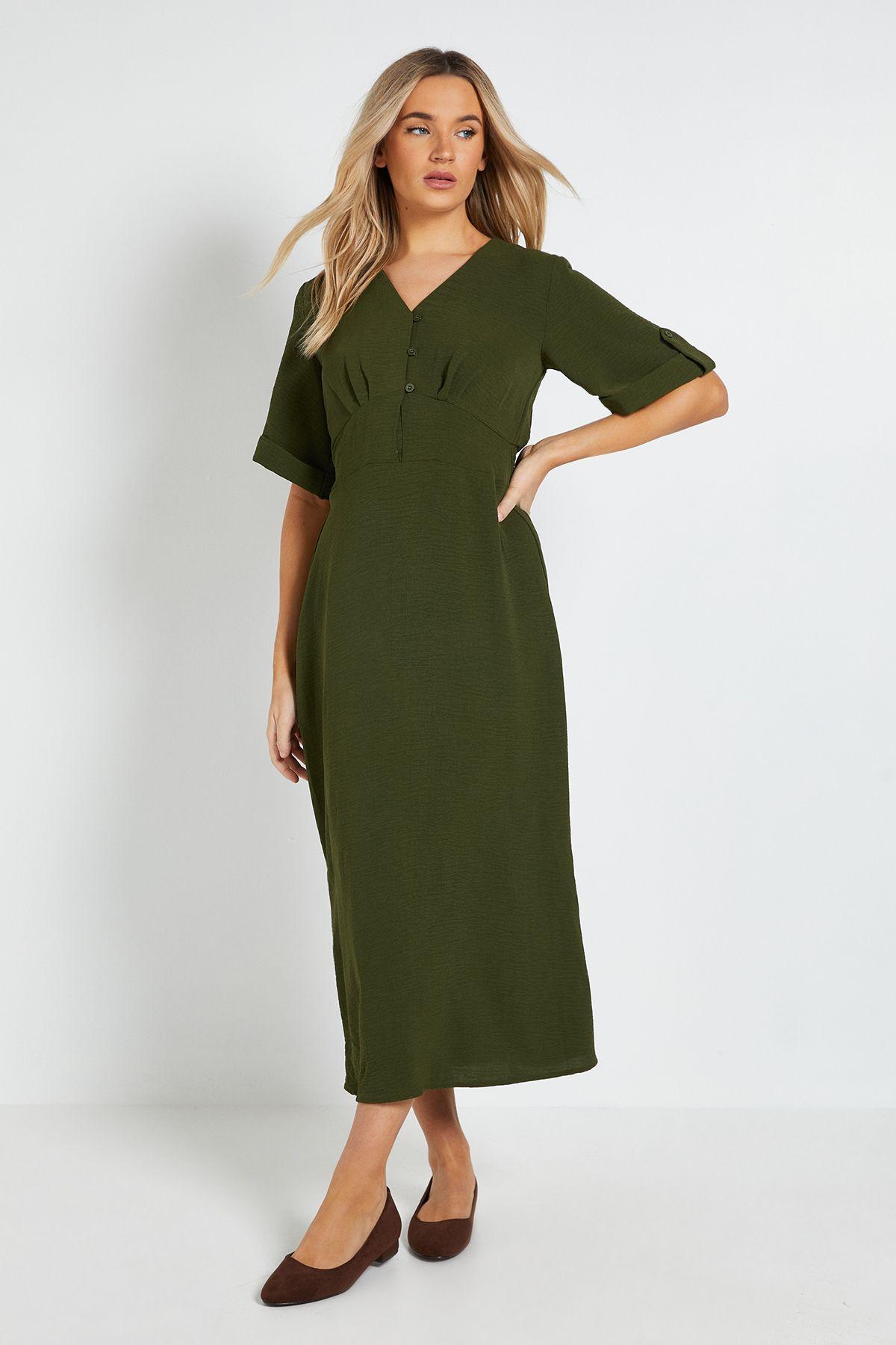 Button Detail Shirred Back Midi Dress by DOROTHY PERKINS