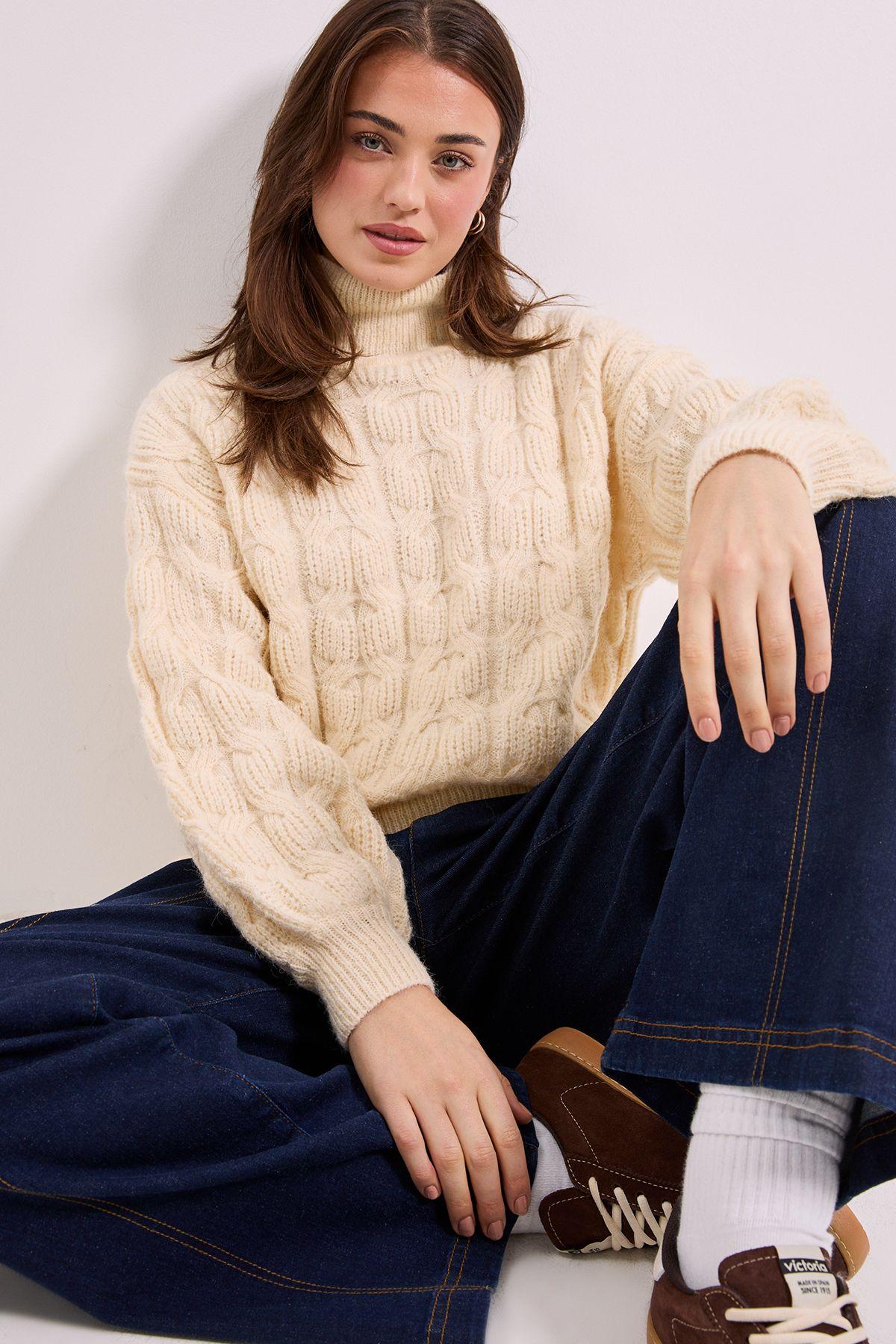 Cable Roll Neck Jumper by DOROTHY PERKINS