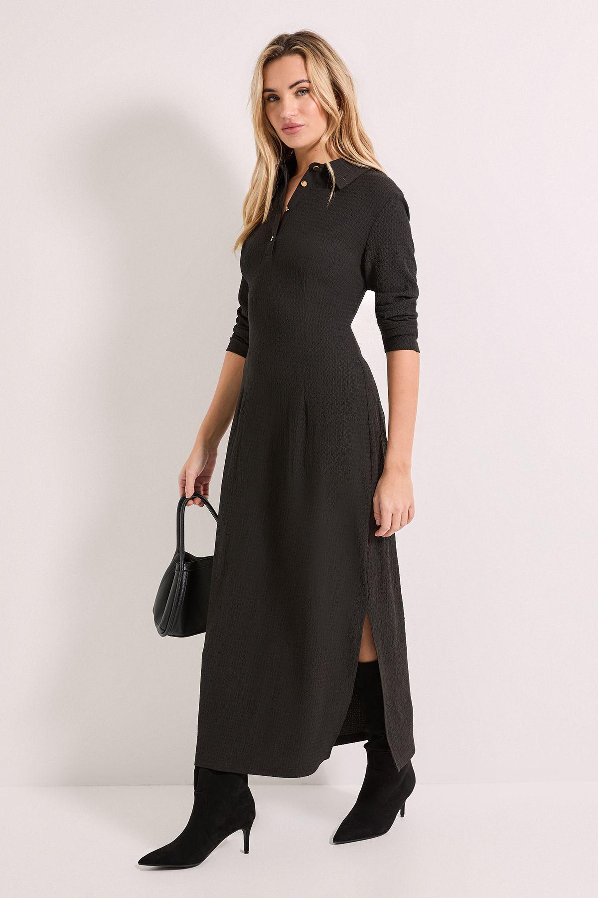 Collar Detail Jersey Long Sleeve Midi Dress by DOROTHY PERKINS