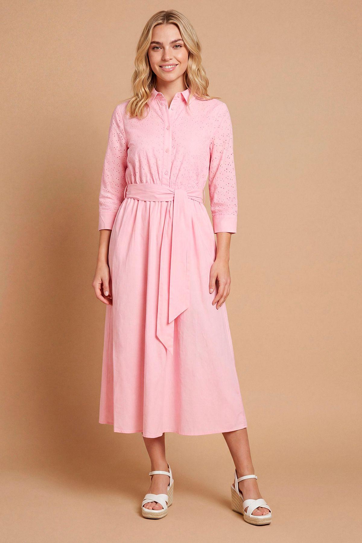 Contrast Broderie Belted Shirt Midi Dress by DOROTHY PERKINS