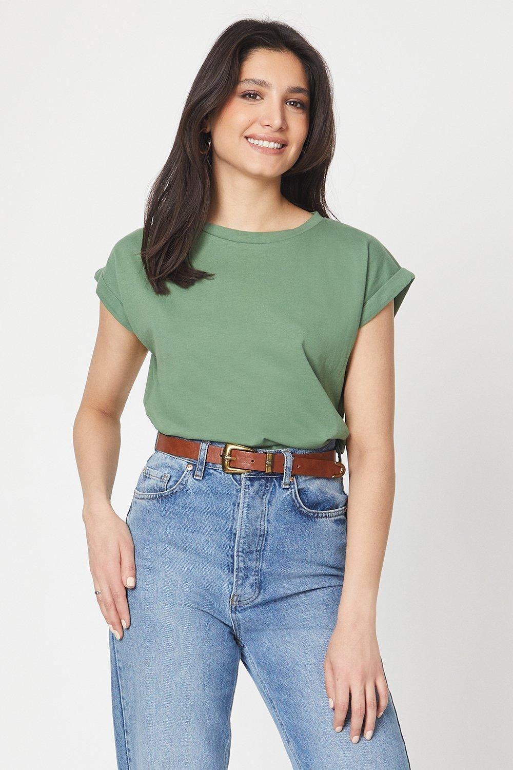 Cotton Roll Sleeve T-shirt by DOROTHY PERKINS