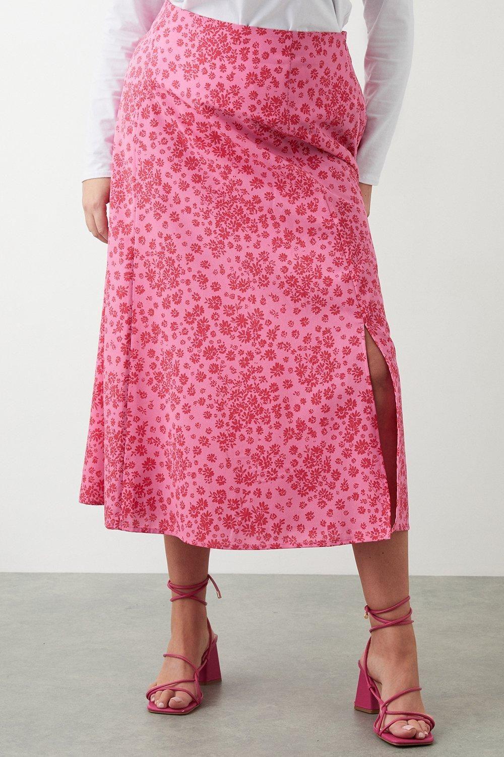 Curve Pink Floral Midi Skirt by DOROTHY PERKINS