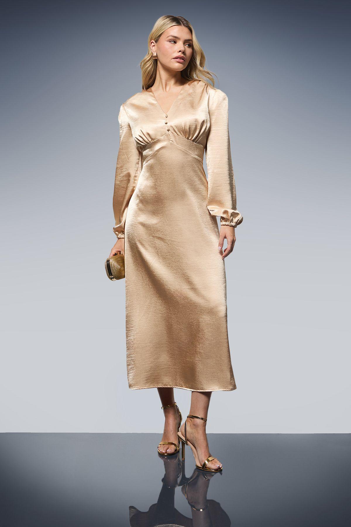 DP Luxe Button Detail Blouson Sleeve Satin Midaxi Dress by DOROTHY PERKINS