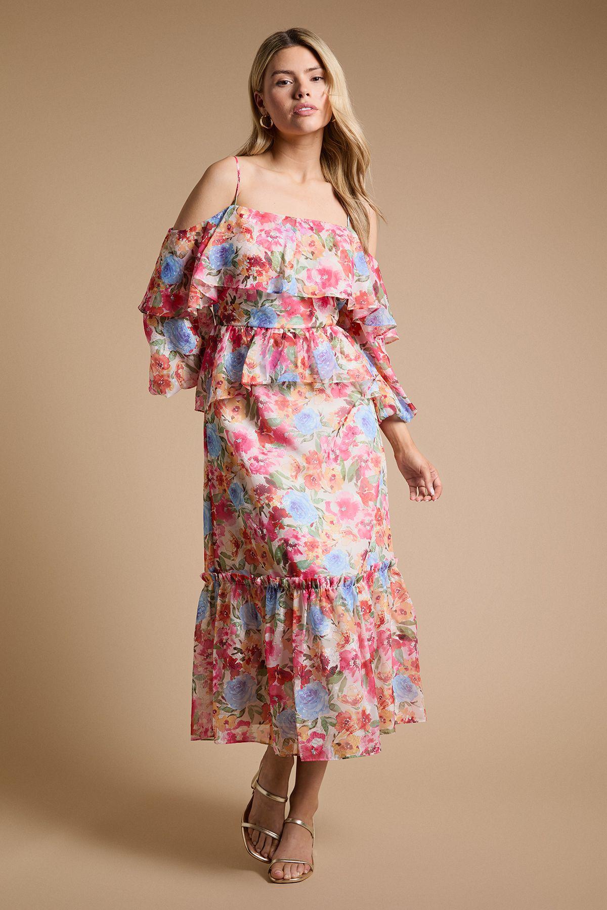 DP Luxe Floral Ruffle Cold Shoulder Peplum Midi Dress by DOROTHY PERKINS