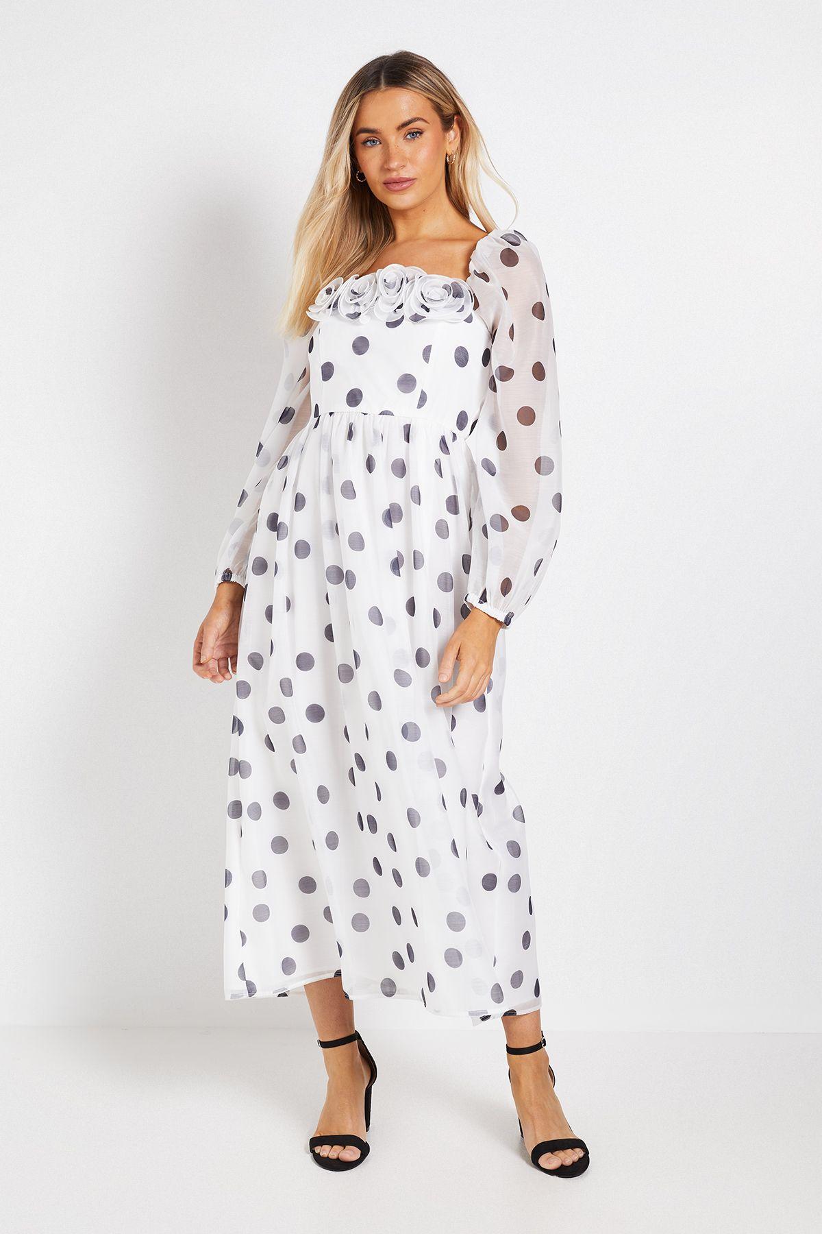 DP Luxe Flower Detail Square Neck Printed Organza Midi Dress by DOROTHY PERKINS