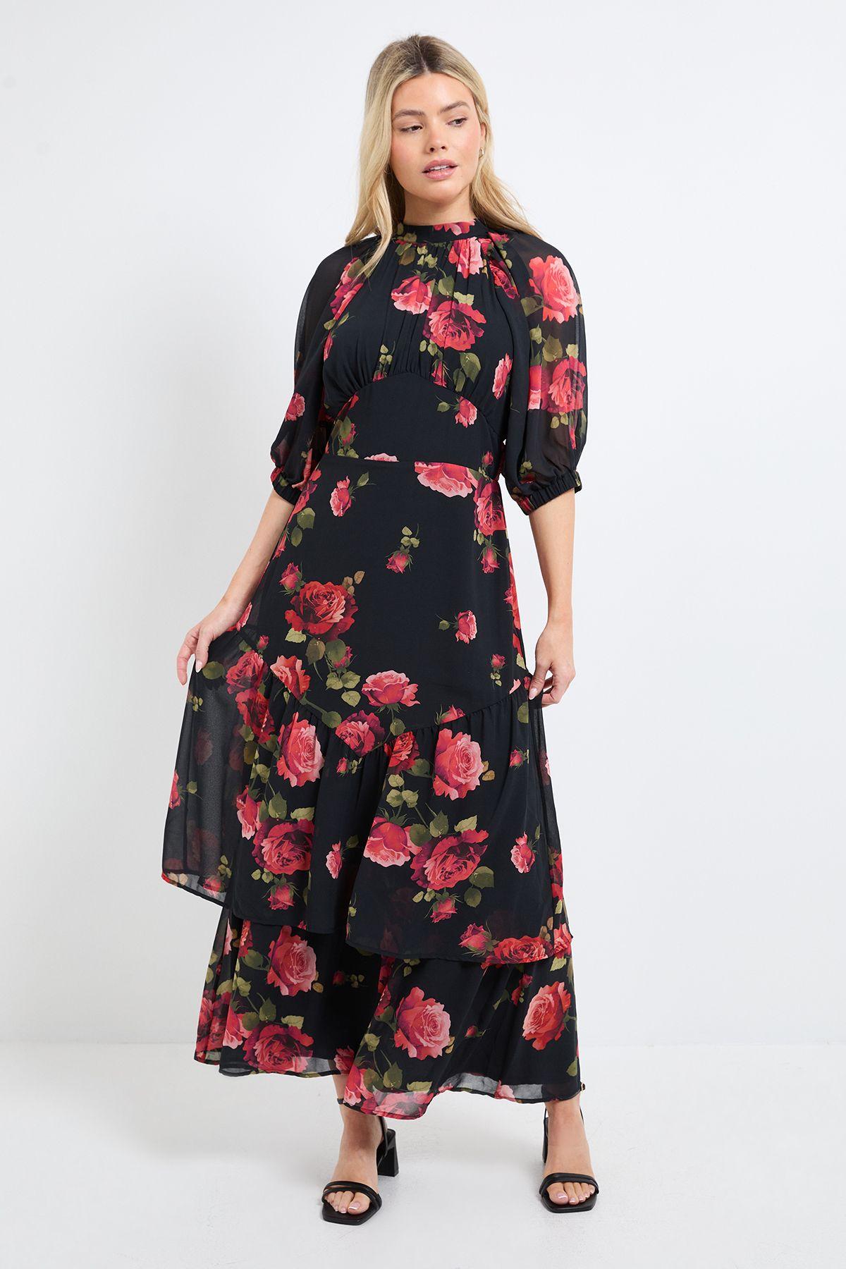 DP Luxe Printed Floral Chiffon Empire Waist Tiered Frill Maxi Dress by DOROTHY PERKINS
