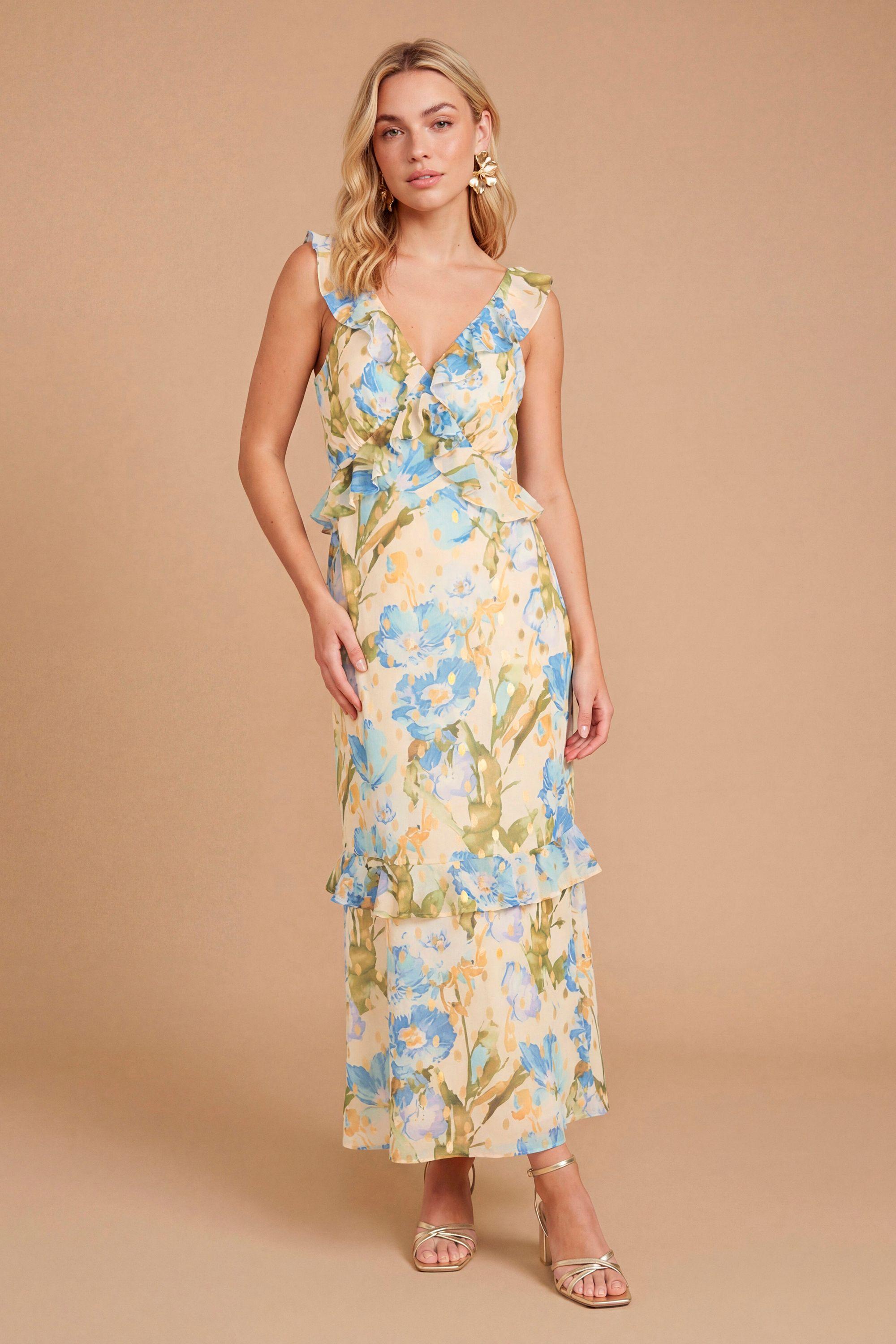 DP Luxe Ruffle Flutter Frill Tiered Hem Midi Dress by DOROTHY PERKINS