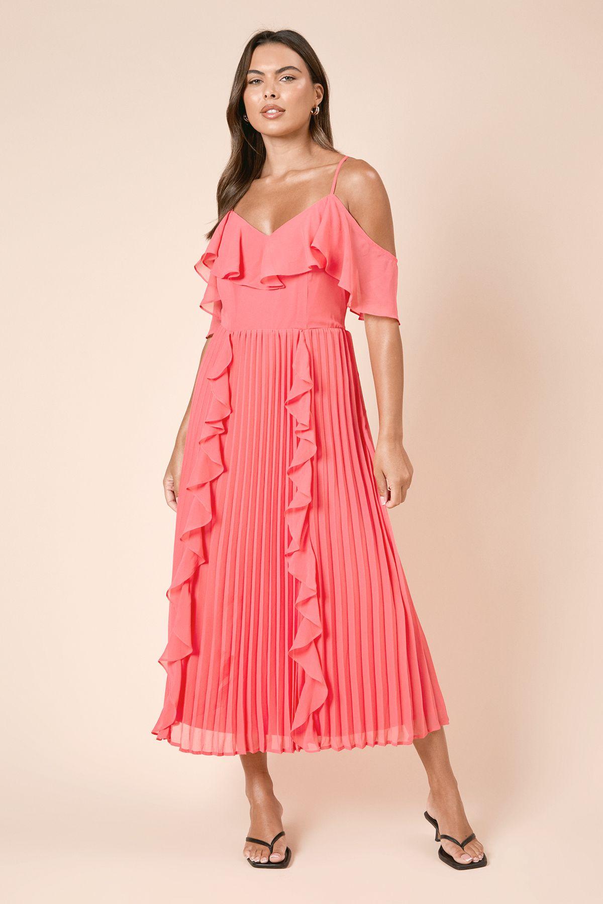 DP Luxe Ruffle Front Cold Shoulder Midi Dress by DOROTHY PERKINS