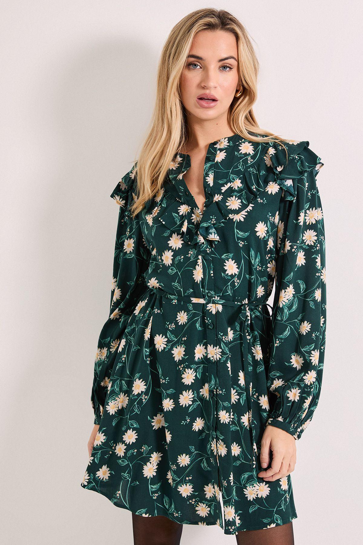 Daisy Frill Yoke Belted Mini Shirt Dress by DOROTHY PERKINS
