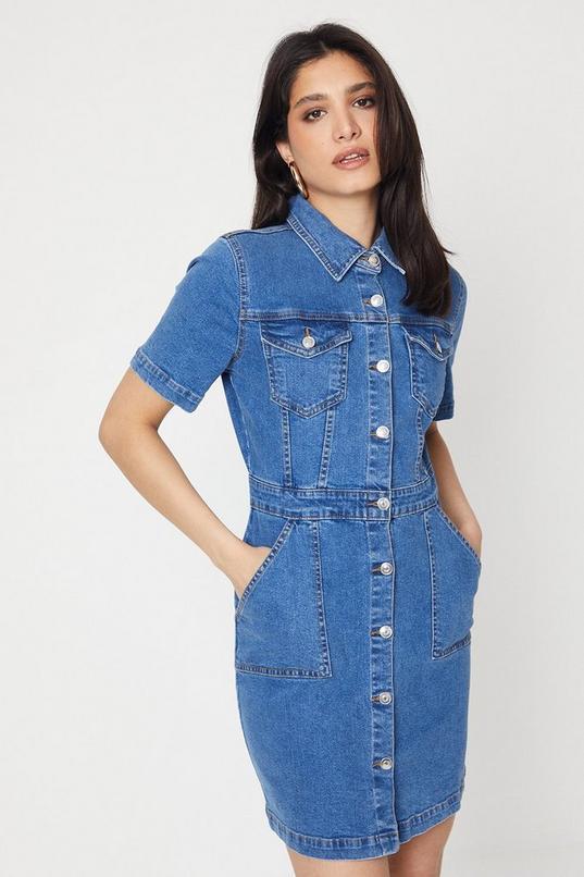 Denim Short Sleeve Mini Dress by DOROTHY PERKINS