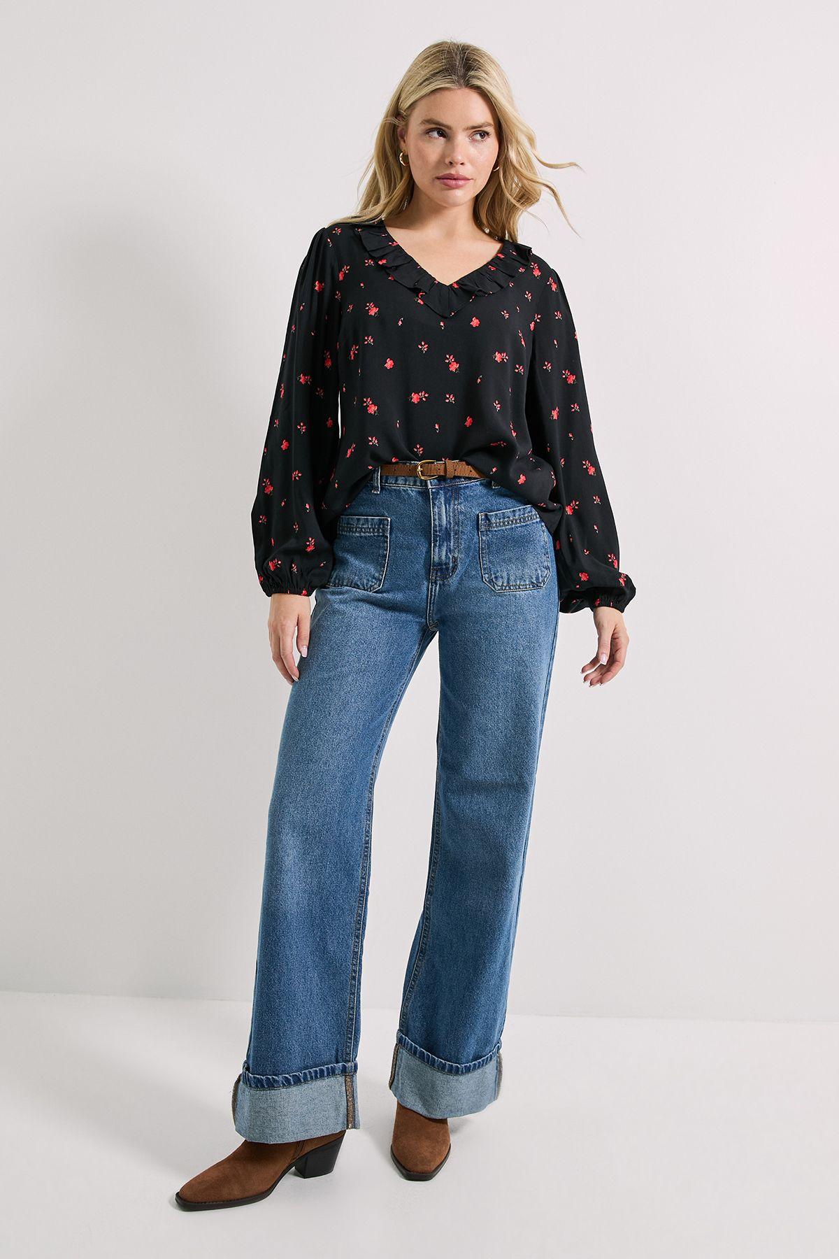 Ditsy Floral Collar Detail Tie Sleeve Printed Blouse by DOROTHY PERKINS