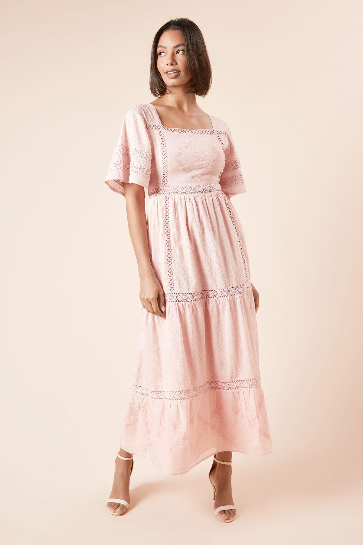 Embroidered Front Angel Sleeve Midi Dress by DOROTHY PERKINS