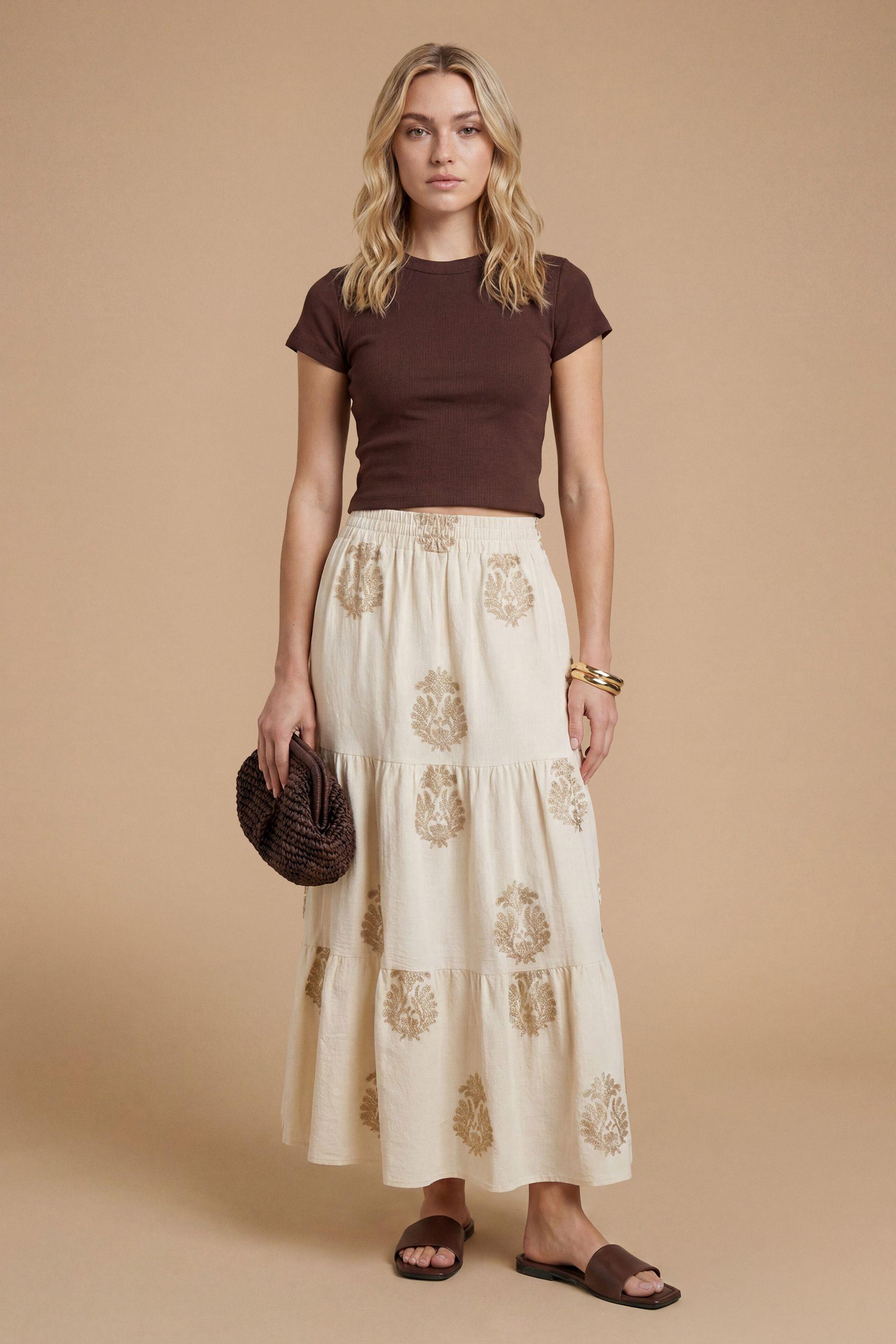 Embroidered Tiered Maxi Skirt by DOROTHY PERKINS