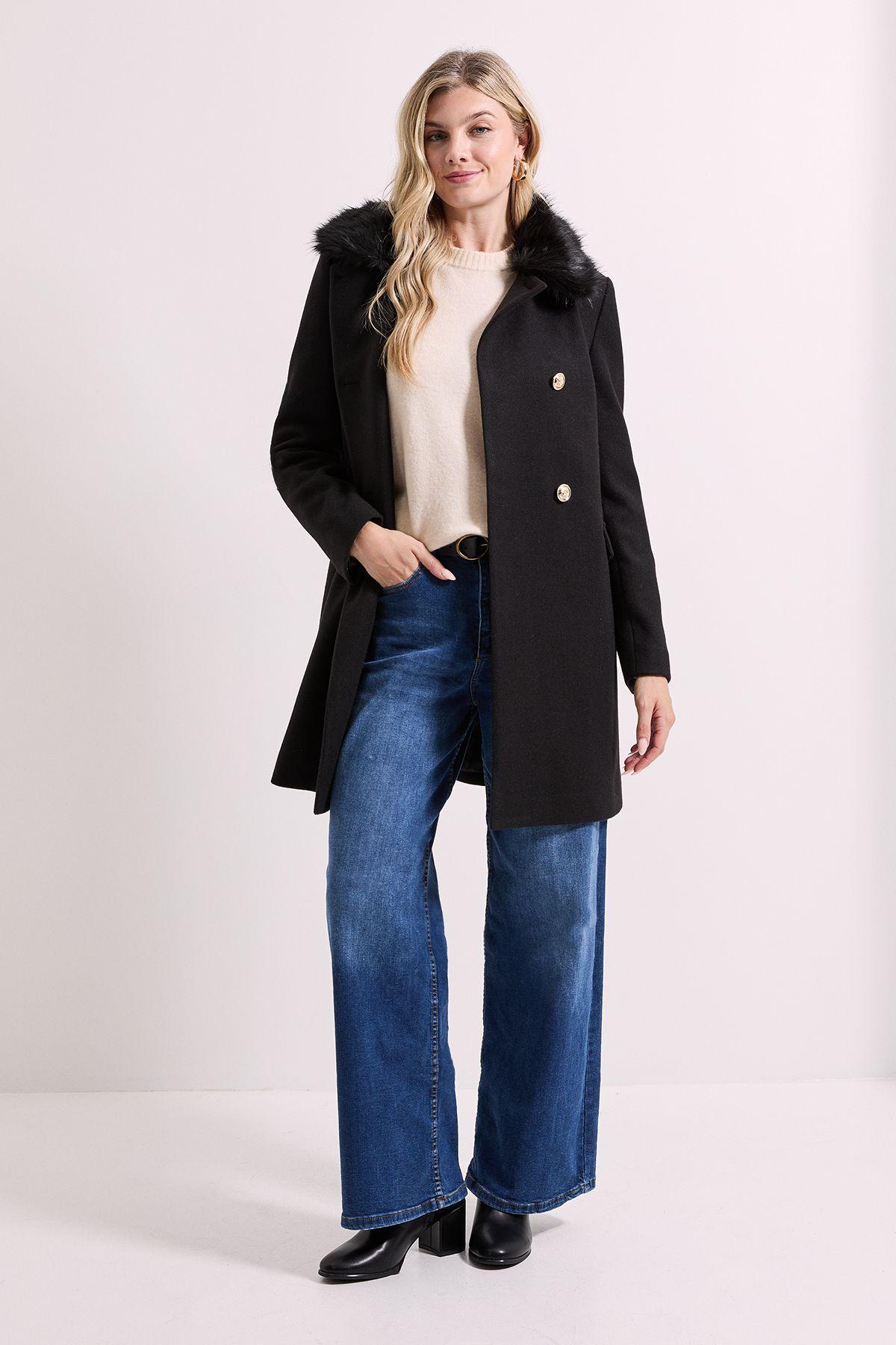 Faux Fur Collar Dolly Coat by DOROTHY PERKINS