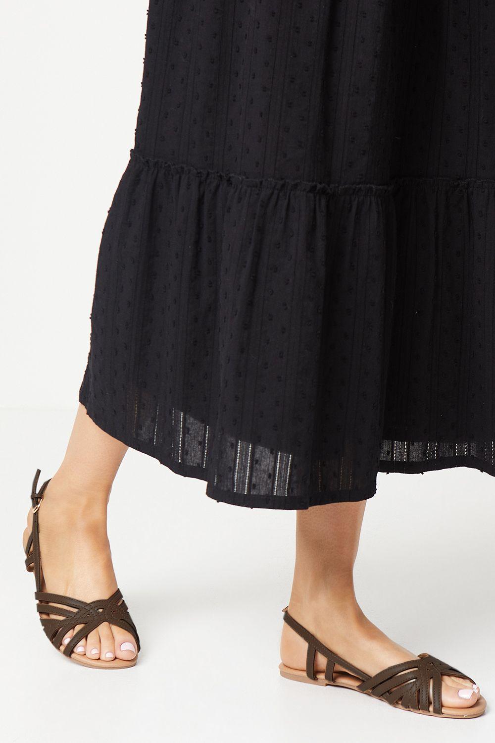Fiona Lattice Peep Toe Slingback Faux Leather Flat Sandals by DOROTHY PERKINS