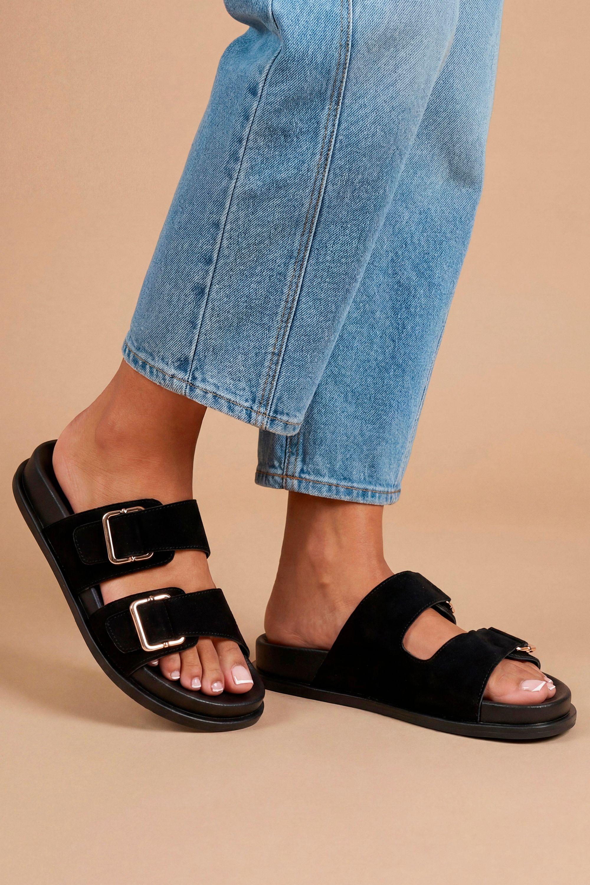 Fisher Faux Suede Double Buckle Footbed Flat Sandals by DOROTHY PERKINS