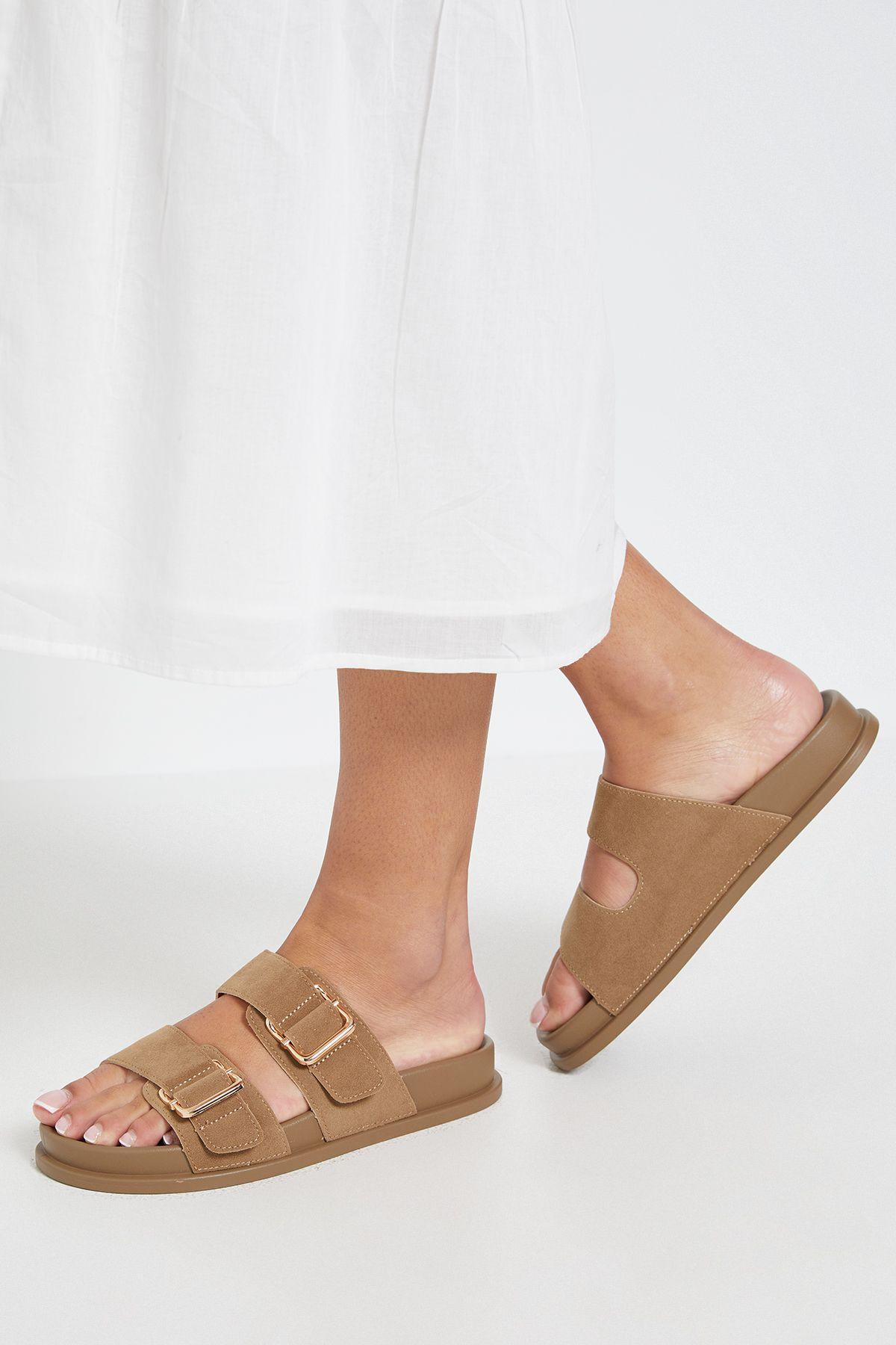 Fisher Faux Suede Double Buckle Footbed Flat Sandals by DOROTHY PERKINS