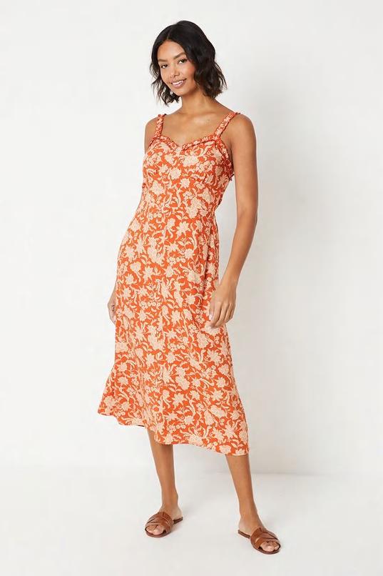 Floral Button Through Frill Neckline Midi Dress by DOROTHY PERKINS