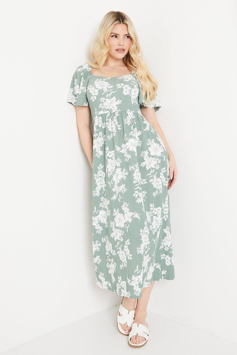 Floral Print Flutter Sleeve Jersey Midi Dress by DOROTHY PERKINS