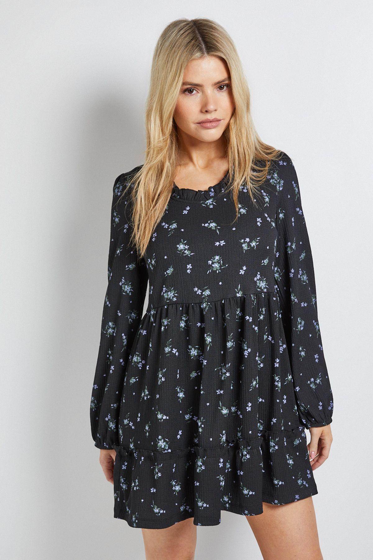 Floral Tiered Scoop Neck Jersey Smock Mini Dress by DOROTHY PERKINS