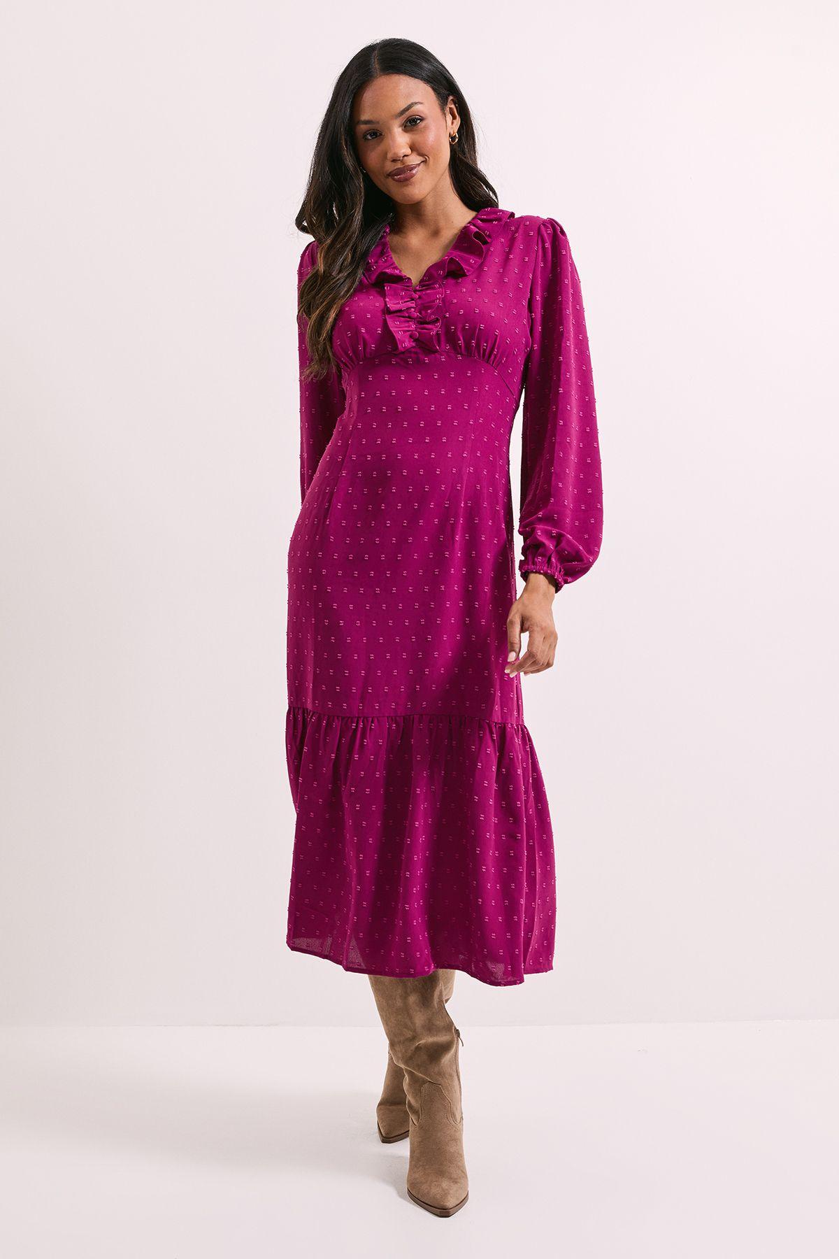 Frill Sleeve Ruched Bodice Chiffon Midi Dress by DOROTHY PERKINS
