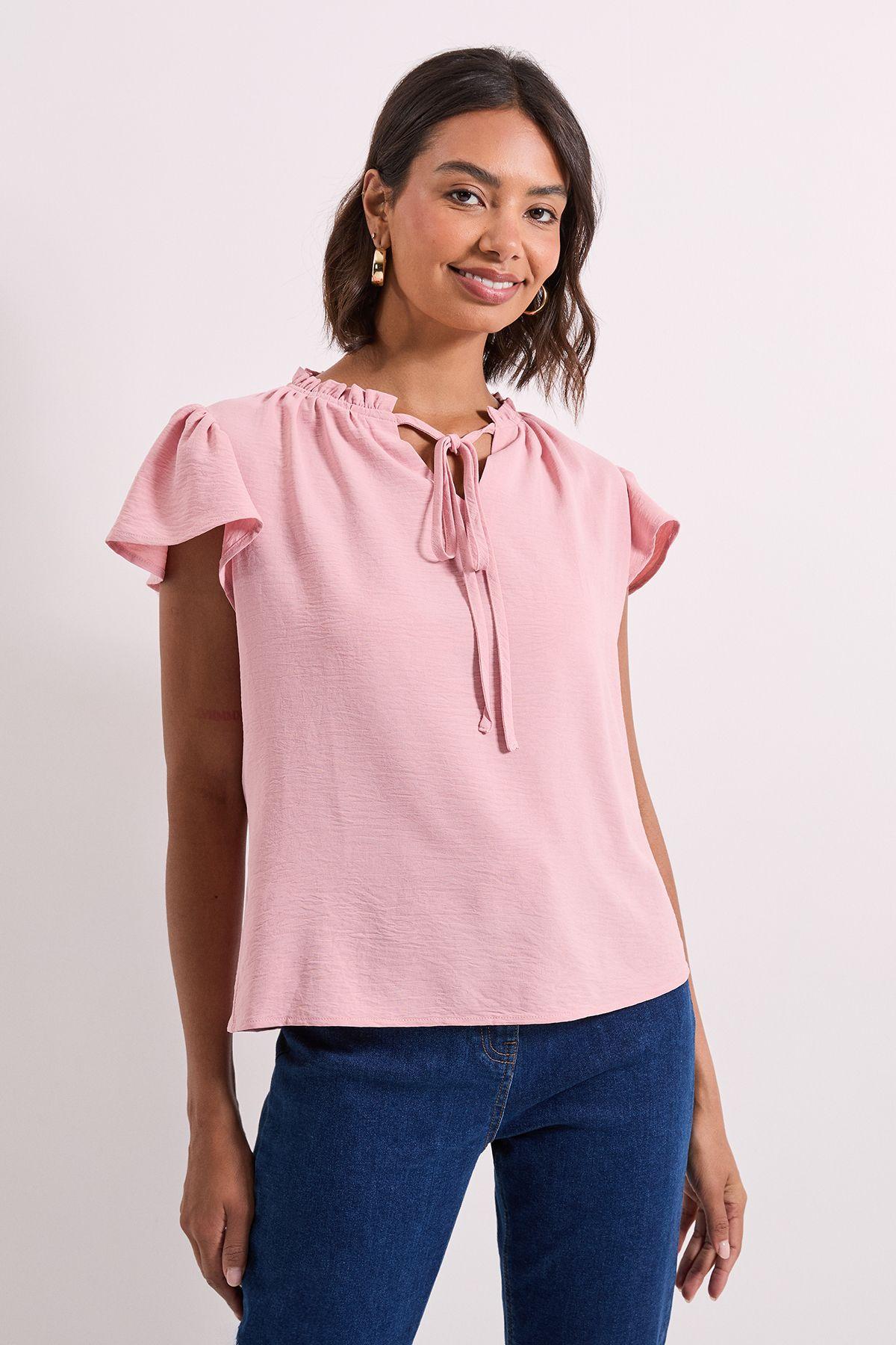 Frill Sleeve Tie Front Top by DOROTHY PERKINS