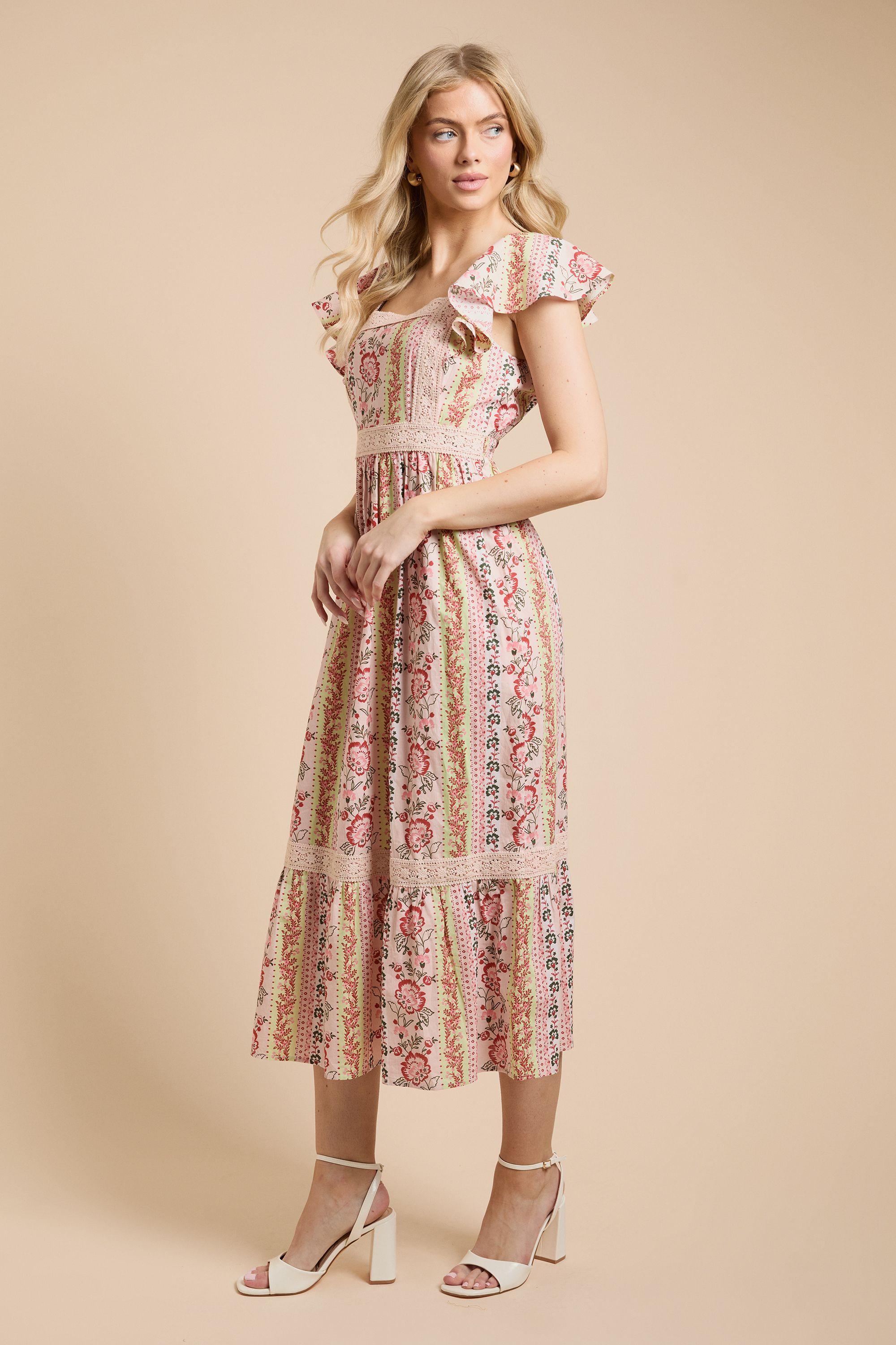 Frill Sleeve Tiered Hem Printed Poplin Midi Dress by DOROTHY PERKINS Frill Sleeve Tiered Hem Printed Poplin Midi Dress by DOROTHY PERKINS