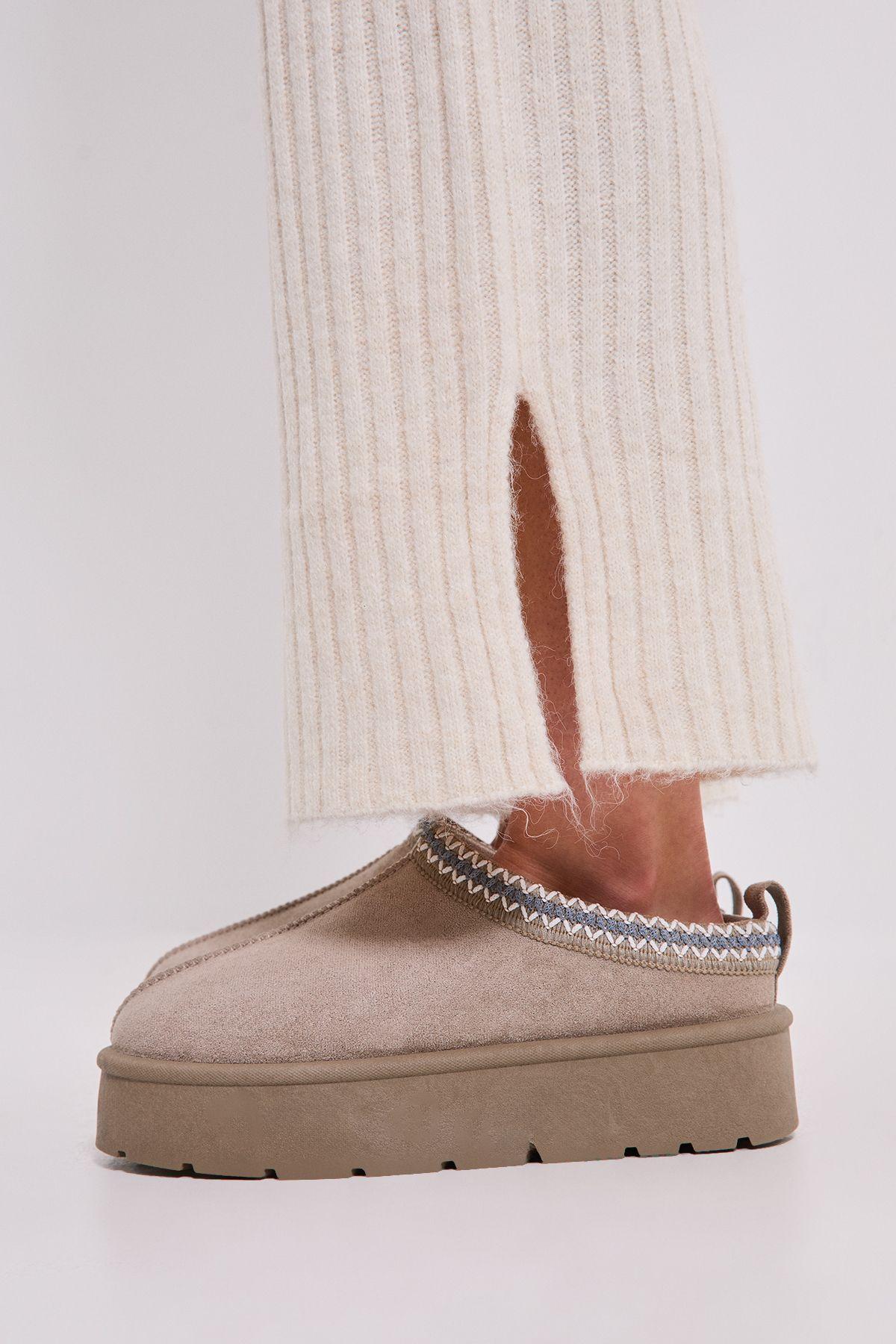 Georgina Faux Suede Fur Trim Flatform Closed Toe Slipper by DOROTHY PERKINS