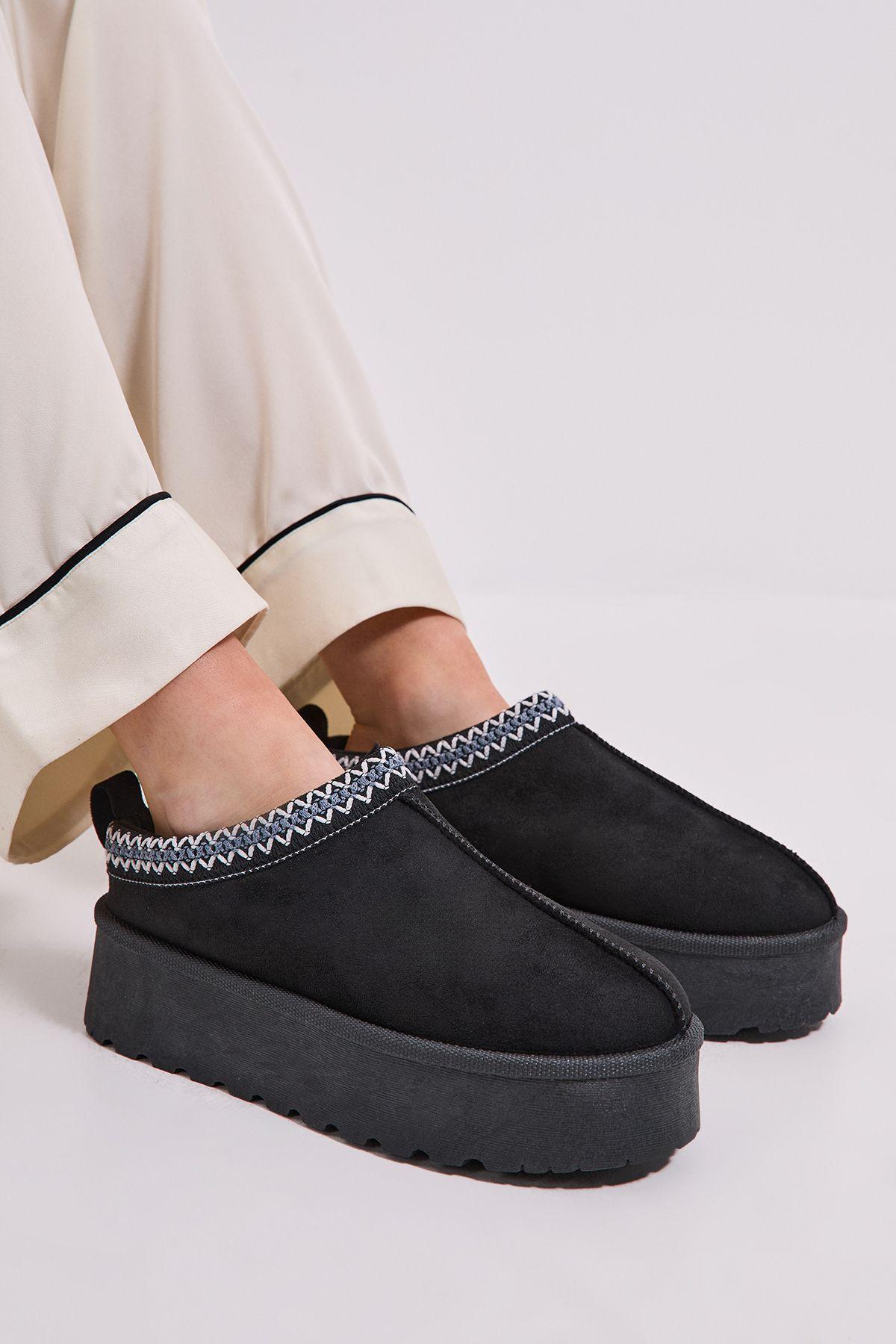 Georgina Faux Suede Fur Trim Flatform Closed Toe Slipper by DOROTHY PERKINS