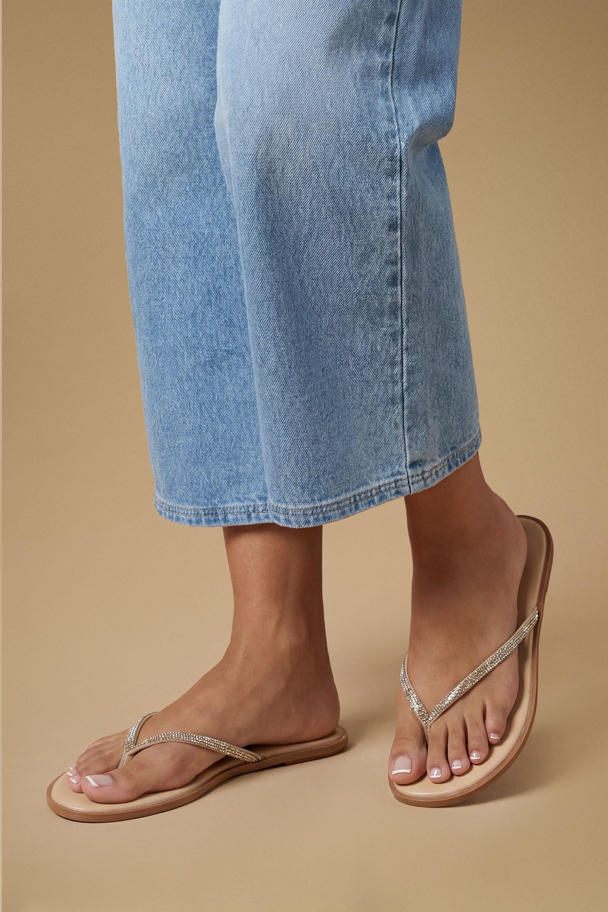 Glimmer Faux Leather Embellished Flat Toe Post Sandals by DOROTHY PERKINS