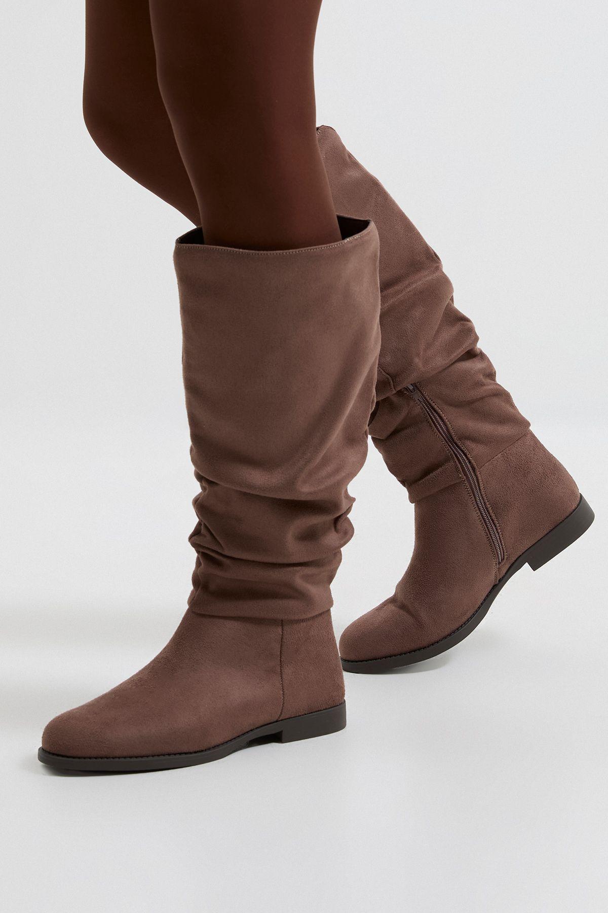 Karina Faux Suede Flat Knee High Ruched Boots by DOROTHY PERKINS