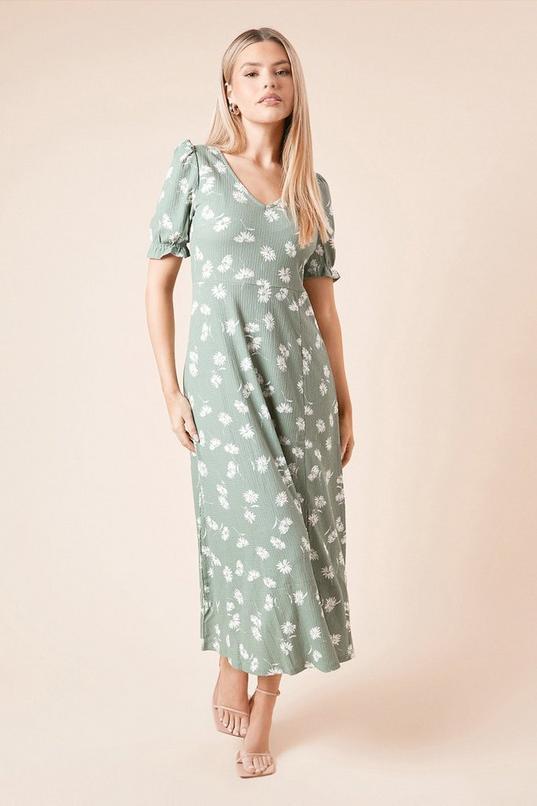 Khaki Ditsy Print Short Sleeve Jersey Midi Dress by DOROTHY PERKINS
