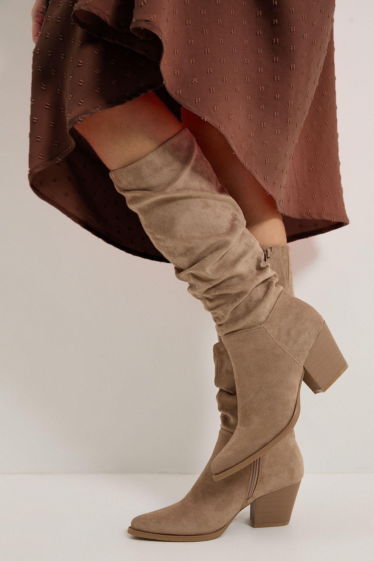Lessie Faux Suede Ruched Western Calf Boots by DOROTHY PERKINS