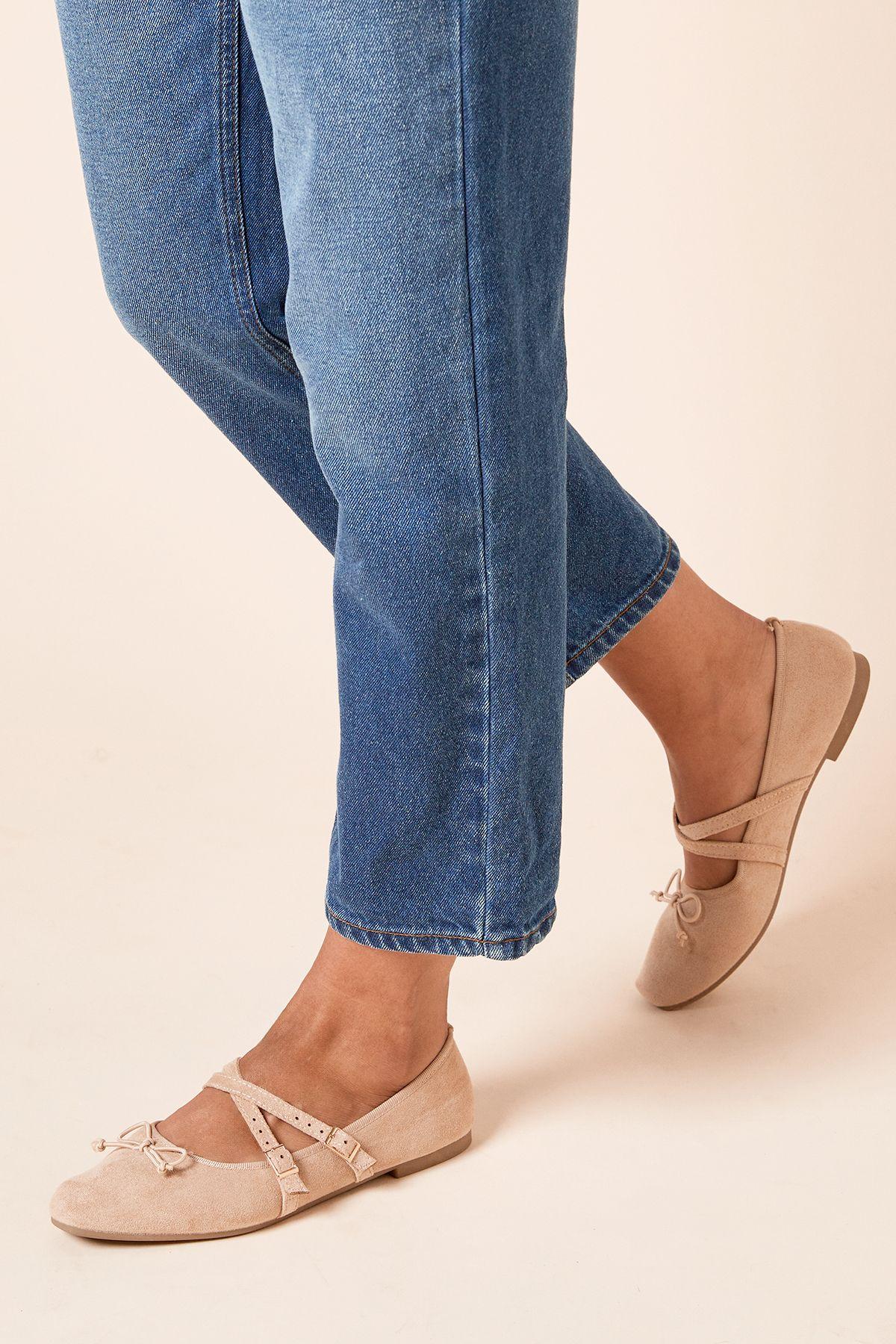 Margaret Faux Suede Cross Strap Mary Jane Flat Ballet Pumps by DOROTHY PERKINS