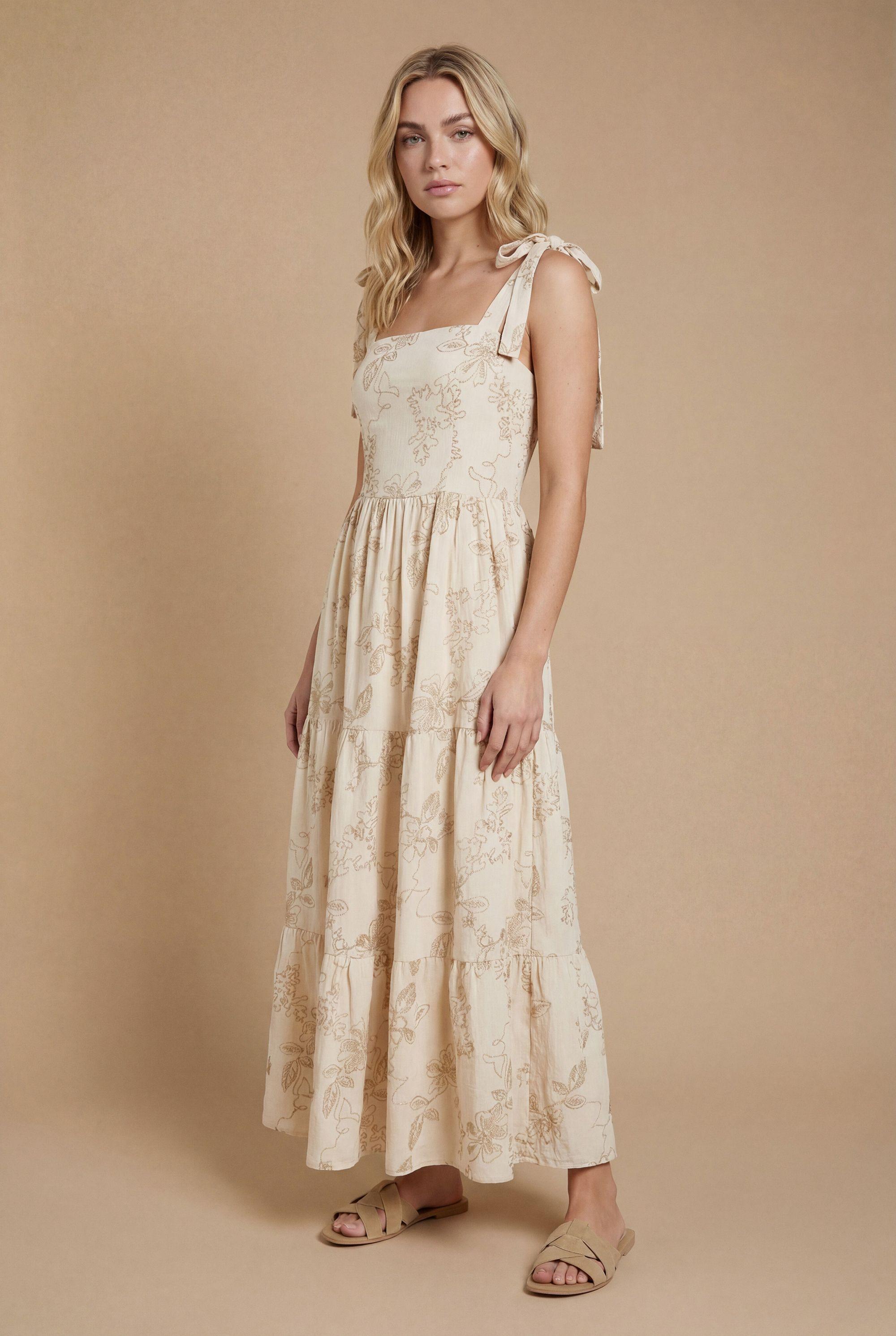 Metallic Embroidered Floral Strappy Tie Midi Dress by DOROTHY PERKINS