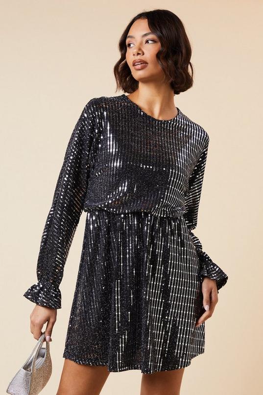 Metallic Long Sleeve Jersey Mini Dress by DOROTHY PERKINS